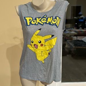 POKEMON Mens Pikachu Sleeveless T shirt Round Neck Size XS Gray